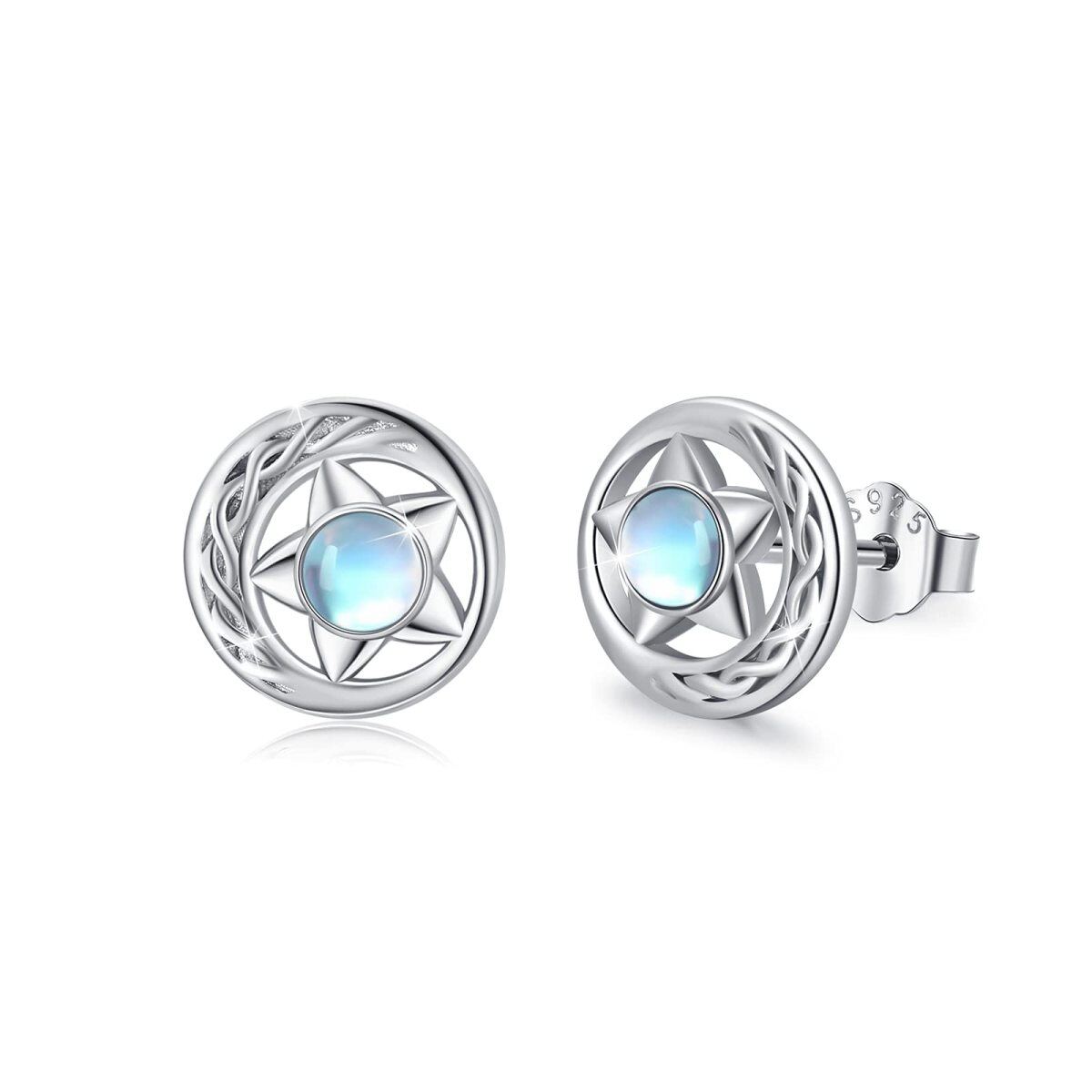 Sterling Silver Moonstone Celtic Knot & Star Stud Earrings-1