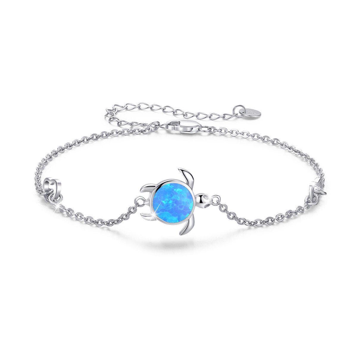 Sterling Silver Circular Shaped Opal Tortoise Pendant Bracelet-1