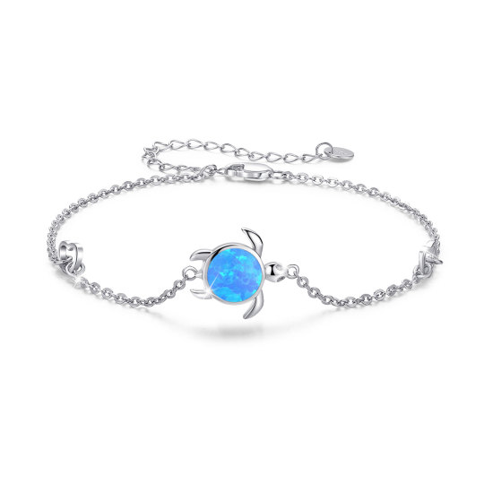 Sterling Silver Circular Shaped Opal Tortoise Pendant Bracelet