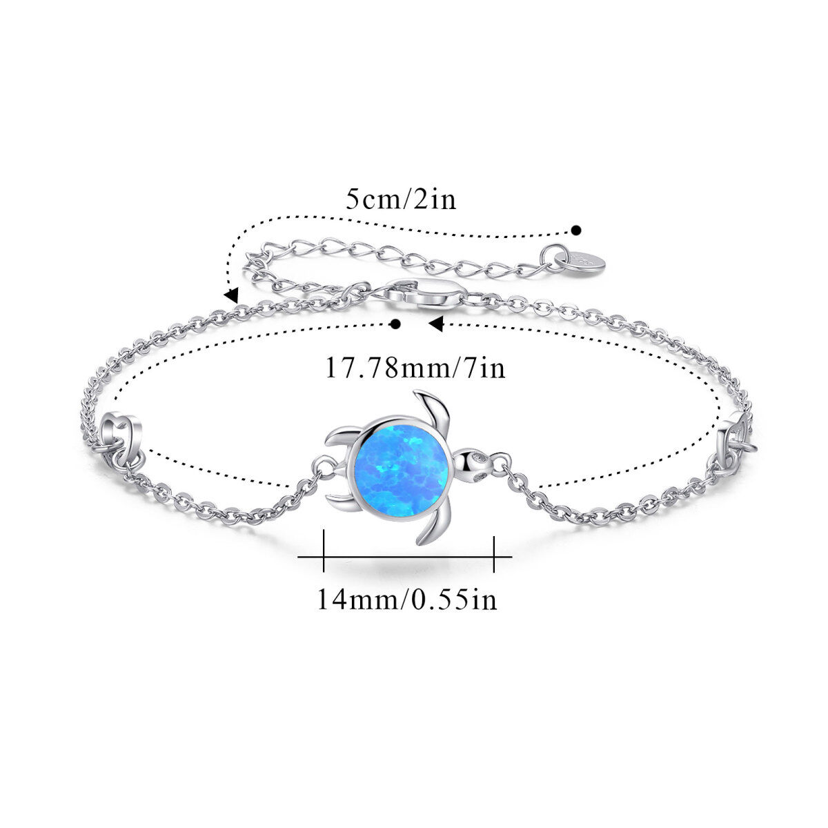 Sterling Silver Circular Shaped Opal Tortoise Pendant Bracelet-6