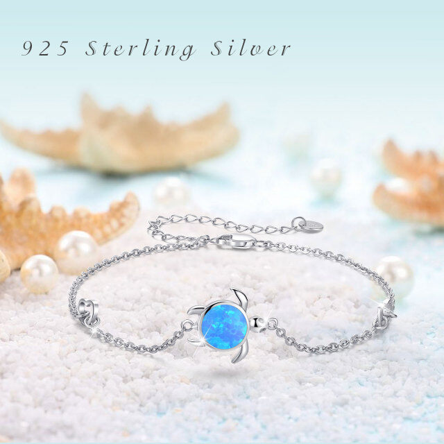 Sterling Silver Circular Shaped Opal Tortoise Pendant Bracelet-3