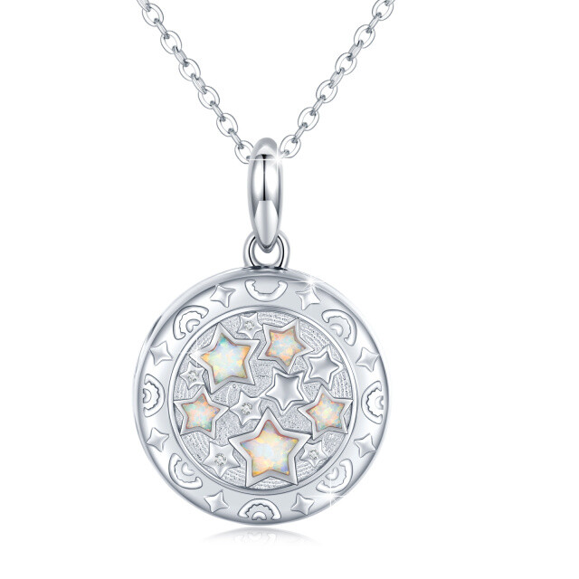 Sterling Silver Five-Pointed Star Shaped Opal Stars Personalized Photo Locket Necklace-1