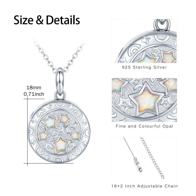 Sterling Silver Five-Pointed Star Shaped Opal Stars Personalized Photo Locket Necklace-4