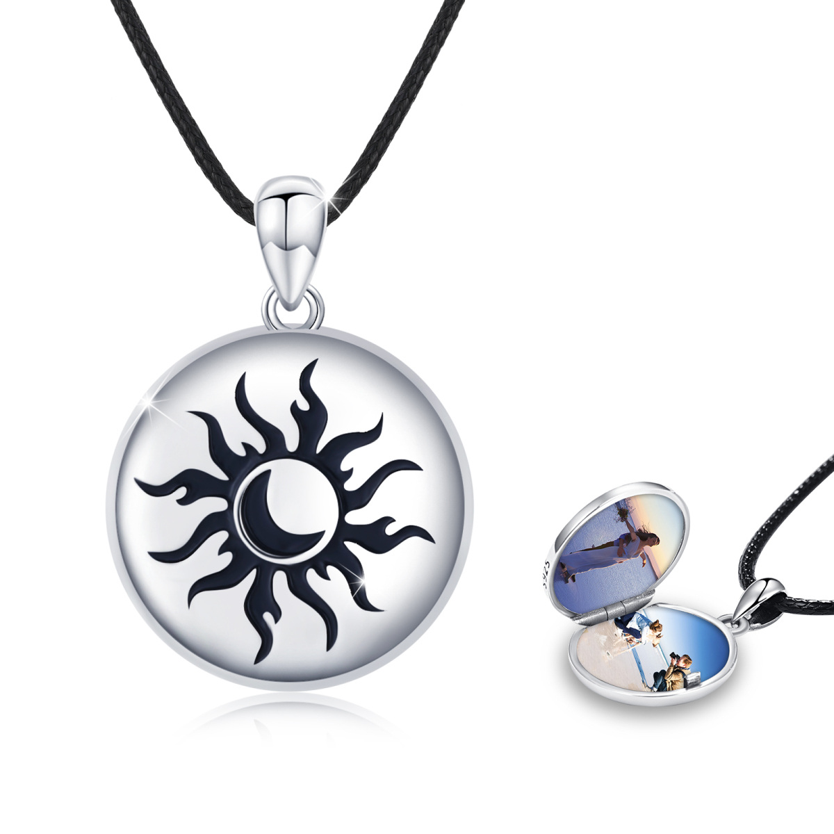 Sterling Silver Moon & Sun Personalized Photo Locket Necklace-1