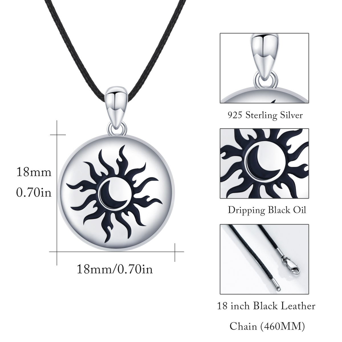 Sterling Silver Moon & Sun Personalized Photo Locket Necklace-5