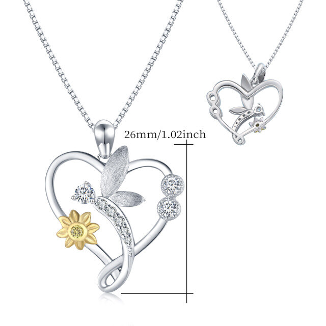 Sterling Silver Cubic Zirconia Dragonfly & Sunflower & Heart Pendant Necklace-5