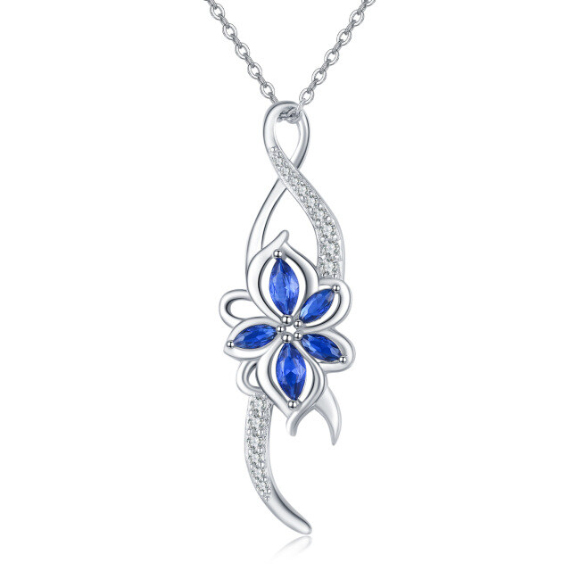 Sterling Silver Cubic Zirconia Birthday Flower & Infinite Symbol Pendant Necklace-0