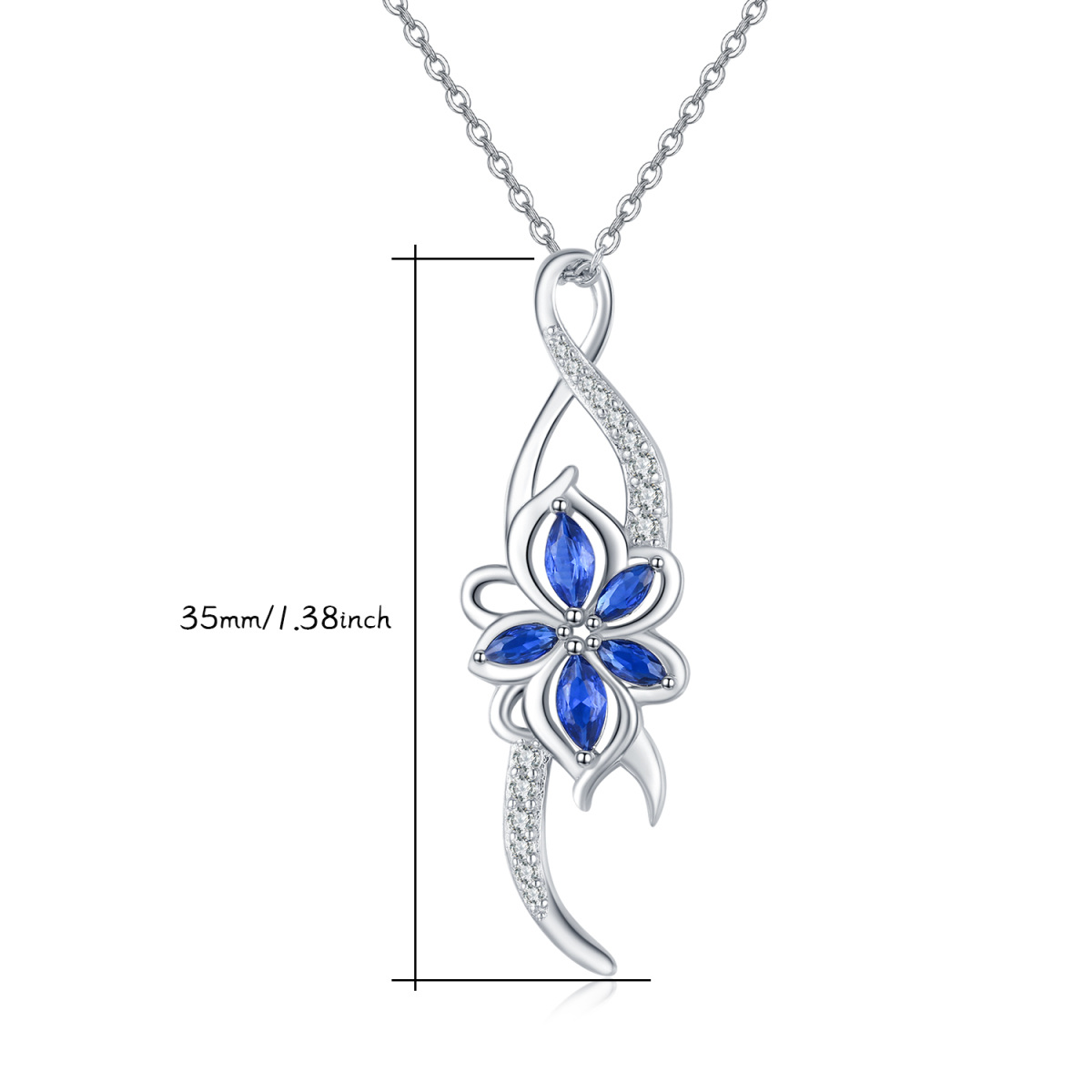 Sterling Silver Cubic Zirconia Birthday Flower & Infinite Symbol Pendant Necklace-6