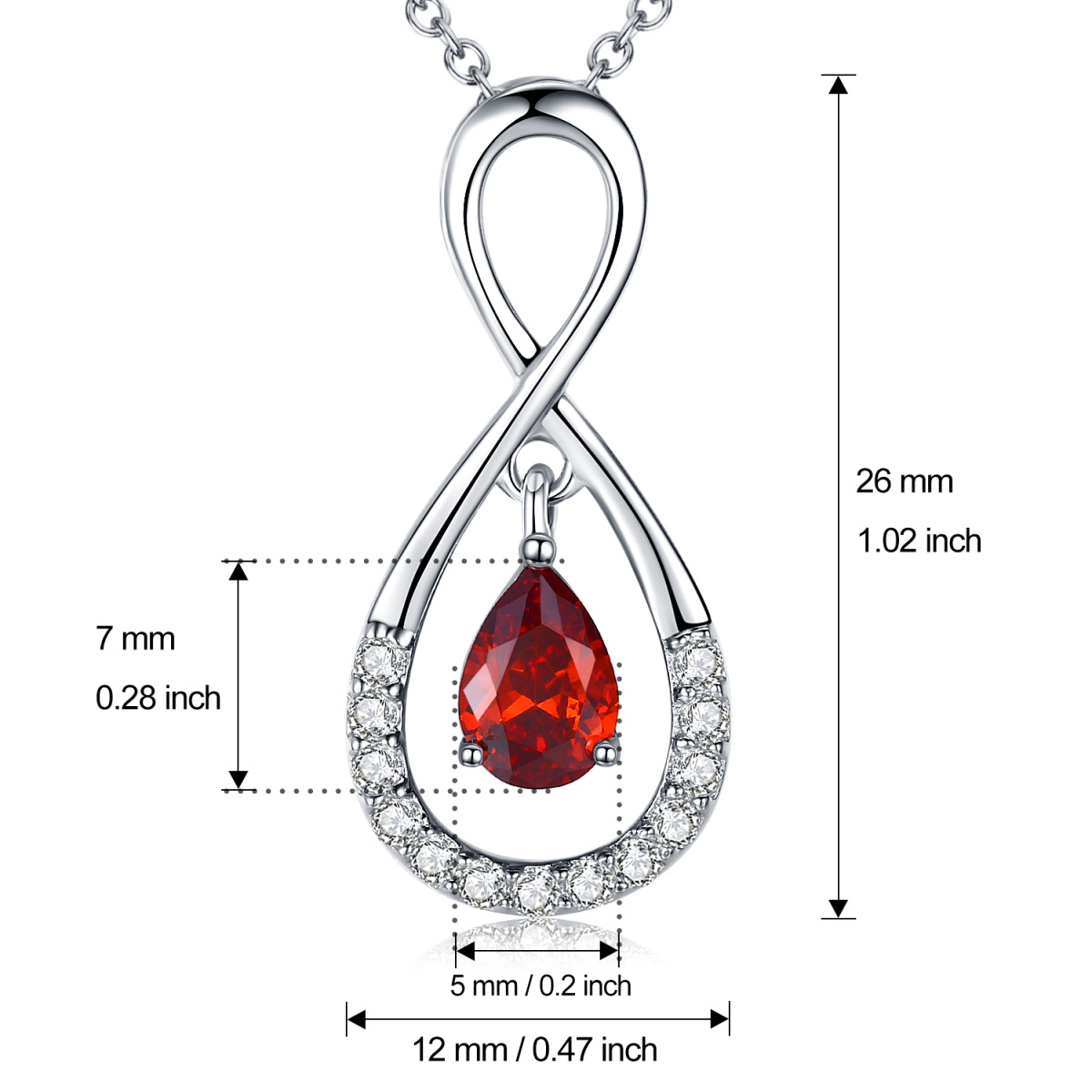 Sterling Silver Circular Shaped & Pear Shaped Cubic Zirconia Infinite Symbol Pendant Necklace-6