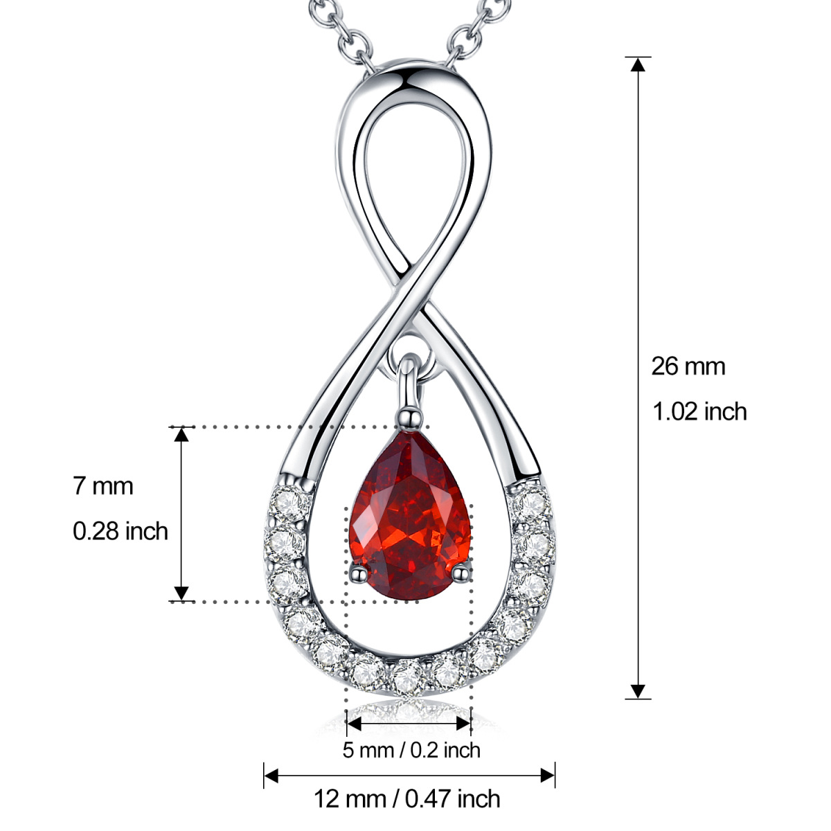 Sterling Silber kreisförmig & birnenförmig Cubic Zirkonia unendliche Symbol Anhänger Halsk-6