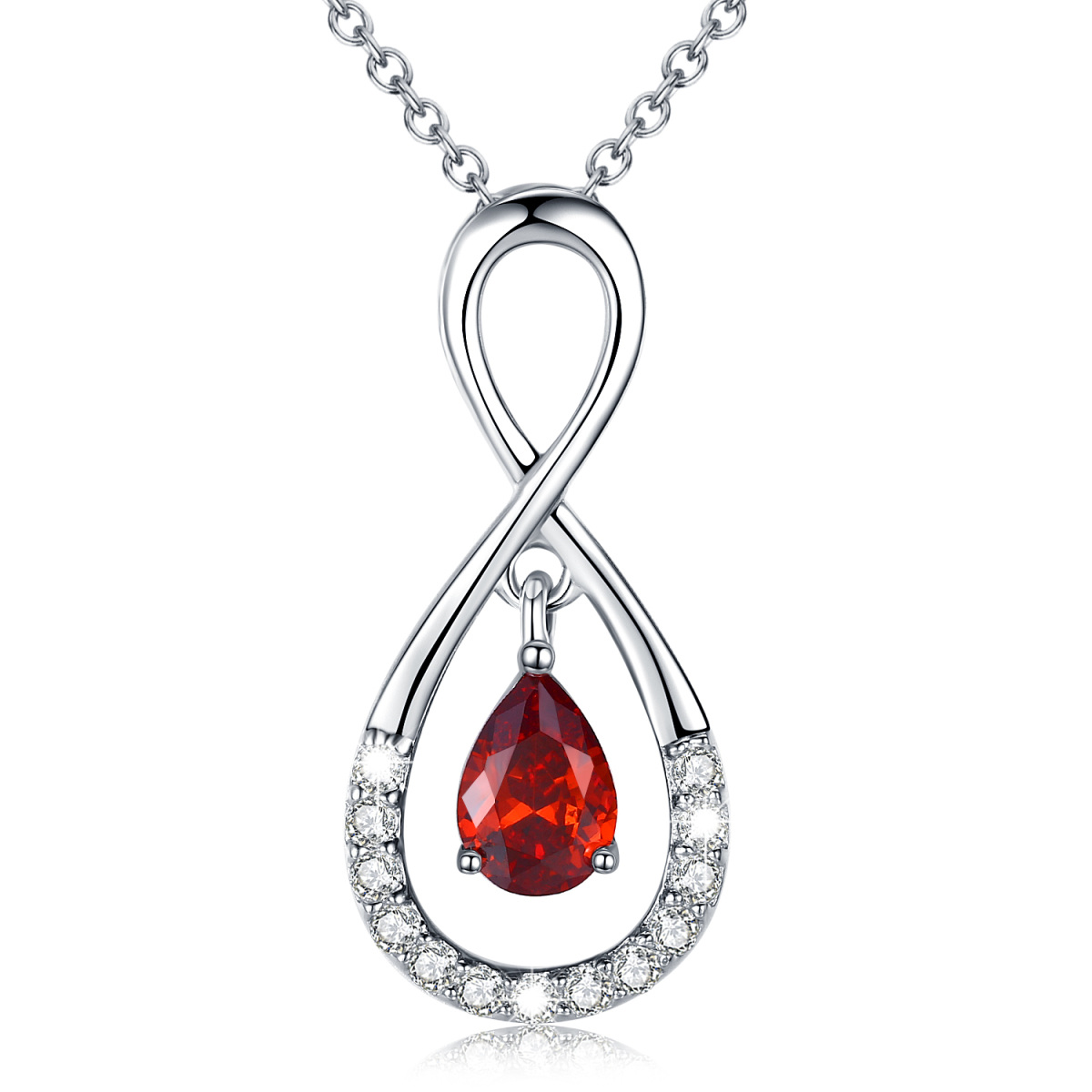 Sterling Silver Circular Shaped & Pear Shaped Cubic Zirconia Infinite Symbol Pendant Necklace-1