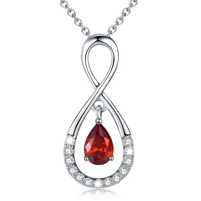 Sterling Silver Circular Shaped & Pear Shaped Cubic Zirconia Infinite Symbol Pendant Necklace-0