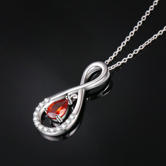 Sterling Silver Circular Shaped & Pear Shaped Cubic Zirconia Infinite Symbol Pendant Necklace-3