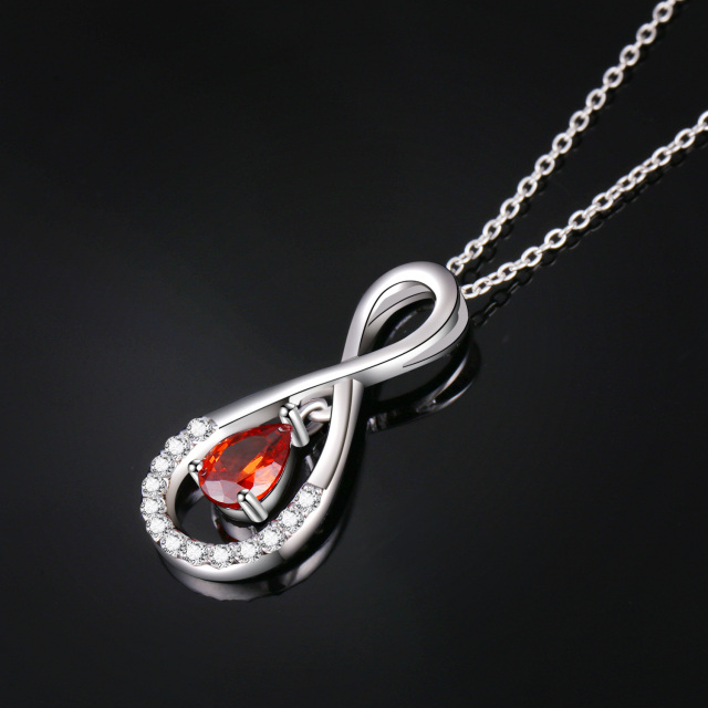 Sterling Silver Circular Shaped & Pear Shaped Cubic Zirconia Infinite Symbol Pendant Necklace-4