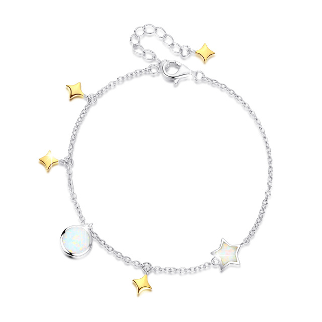 Sterling Silver Opal Moon & Star Pendant Bracelet-0