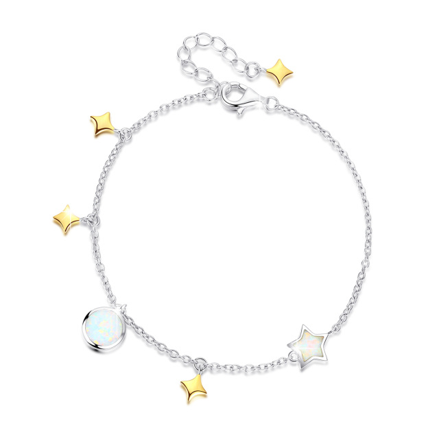 Pulsera Colgante Luna y Estrella Ópalo Plata de Ley-0