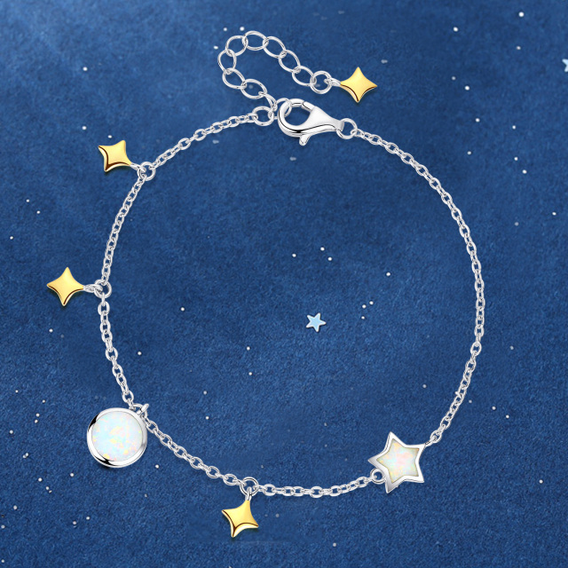 Sterling Silver Opal Moon & Star Pendant Bracelet-4