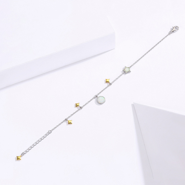 Sterling Silver Opal Moon & Star Pendant Bracelet-2