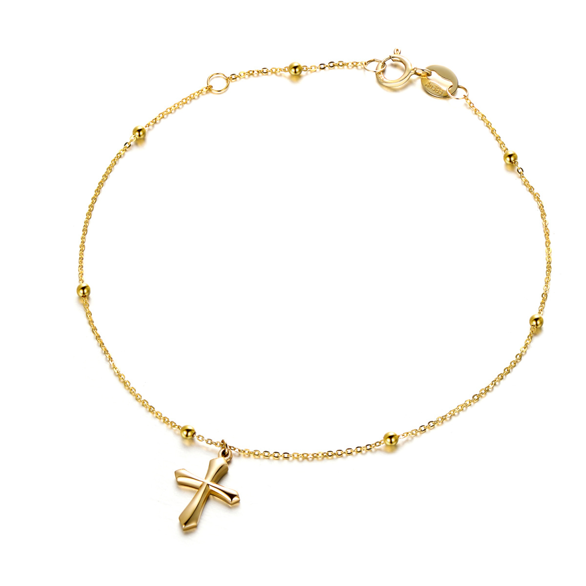 14K Gold Cross Bead Station Chain Bracelet-1
