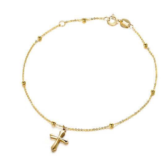 Bransoletka łańcuszkowa z 14-karatowym złotym krzyżem i koralikami
