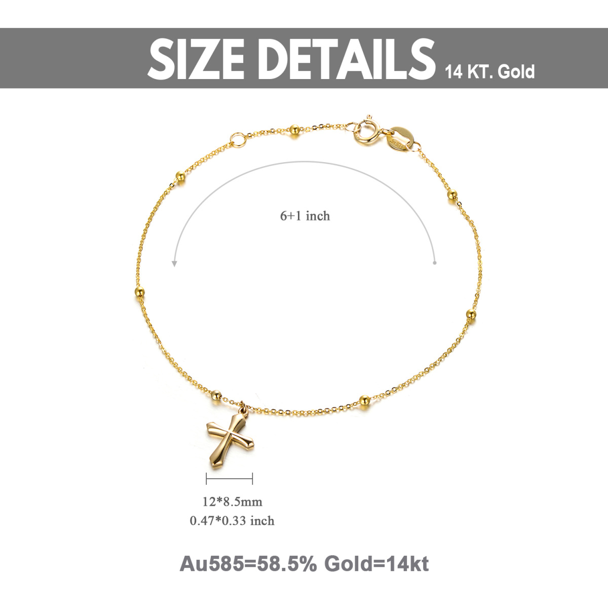 14K Gold Cross Bead Station Chain Bracelet-6