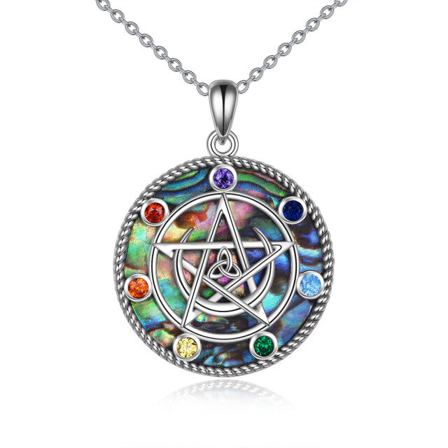 Sterling Silver Abalone Shellfish Chakras & Triple Moon Goddess Pendant Necklace-0