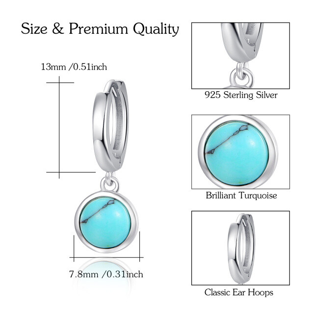Sterling Silver Turquoise Round Drop Hoop Earrings-4
