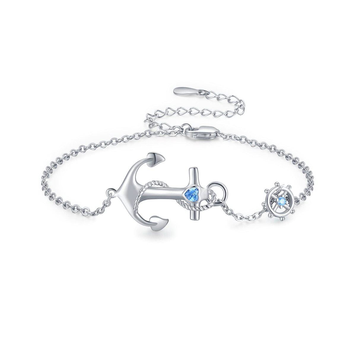 Sterling Silver Cubic Zirconia Compass & Rudder Pendant Bracelet-1