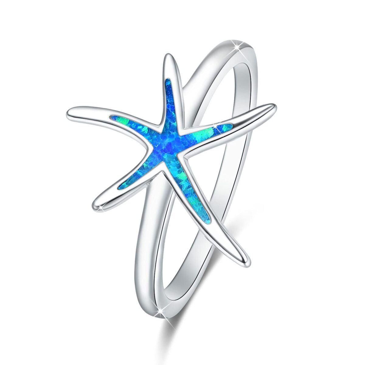 Anillo de estrella de mar de ópalo de plata de ley-1