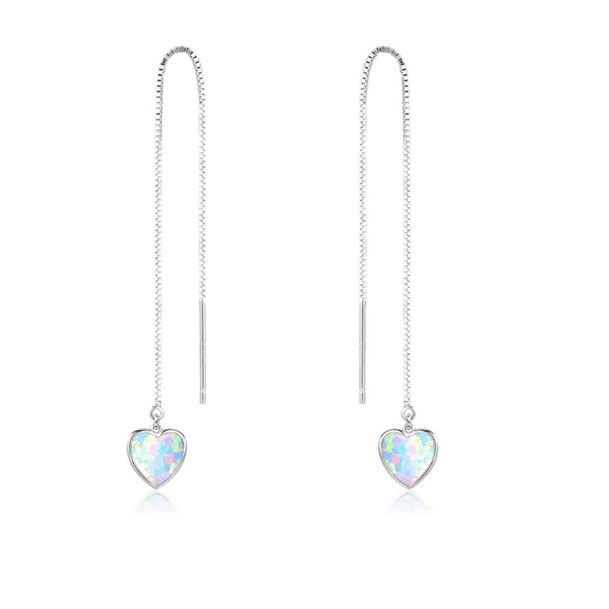 Sterling Silber Herz geformt Opal Herz Ohrringe Tropfen-1