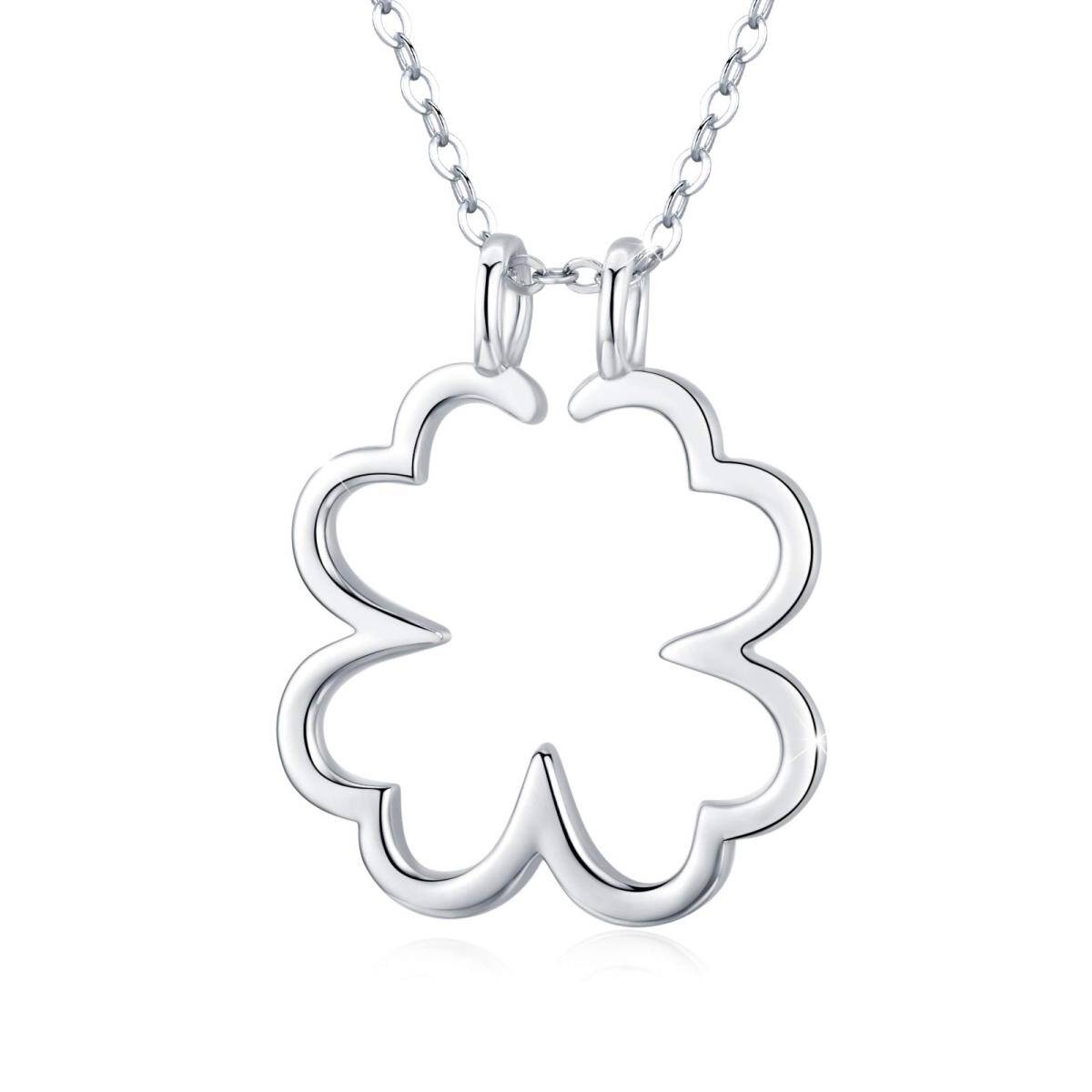 Sterling Silver Four Leaf Clover & Ring Holder Pendant Necklace-1
