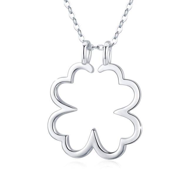 Sterling Silver Four Leaf Clover & Ring Holder Pendant Necklace-0