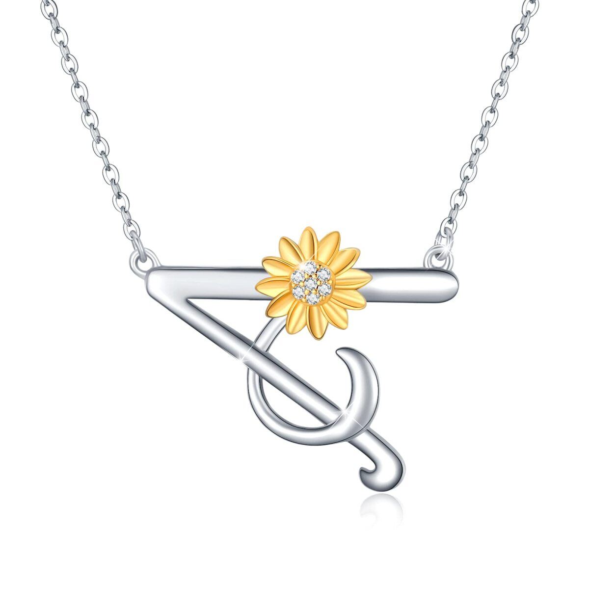 Sterling Silver Circular Shaped Cubic Zirconia Sunflower Pendant Necklace-1