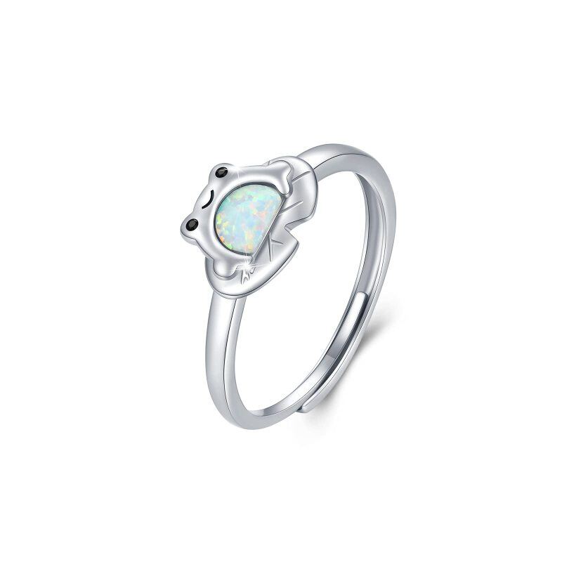 Sterling Silver Opal Frog Open Ring