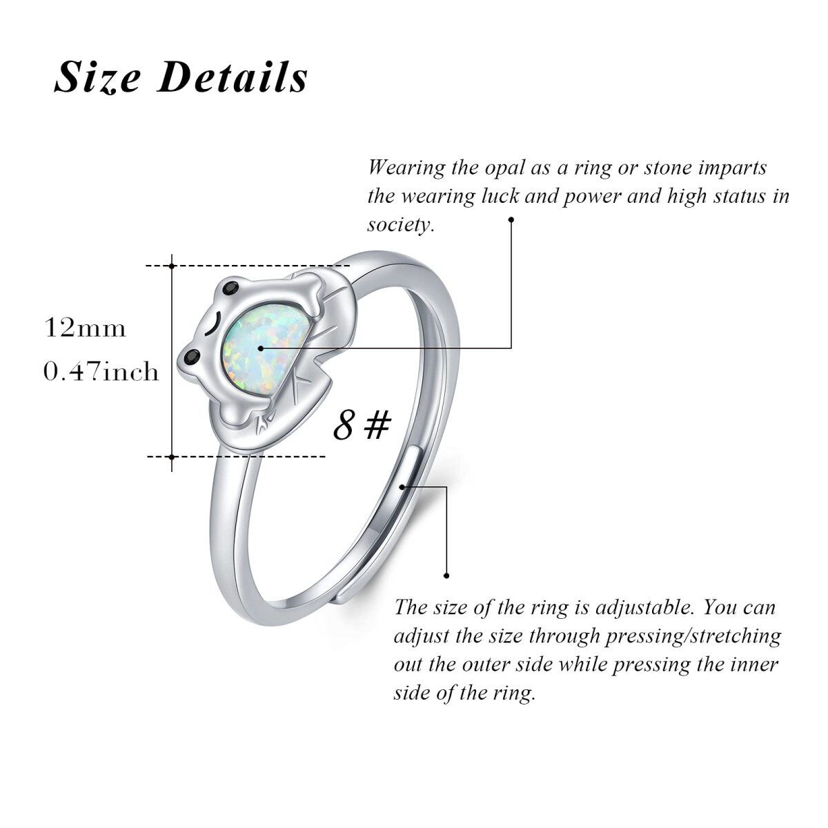 Sterling Silver Opal Frog Open Ring-6