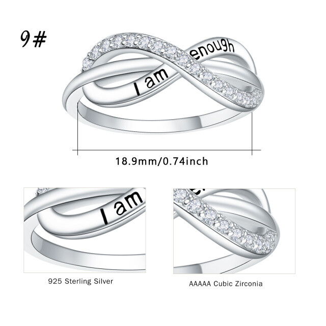 Sterling Silber Cubic Zirkonia Unendliche Symbol Ring mit eingraviertem Wort-5