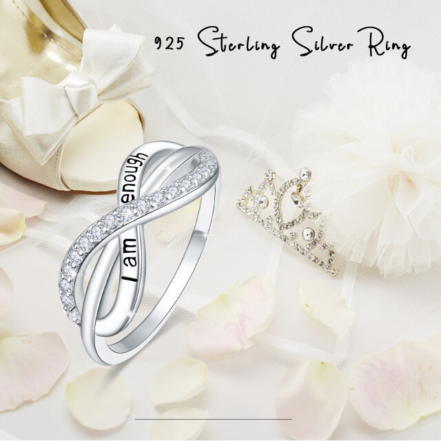 Sterling Silver Cubic Zirconia Infinite Symbol Ring with Engraved Word-4