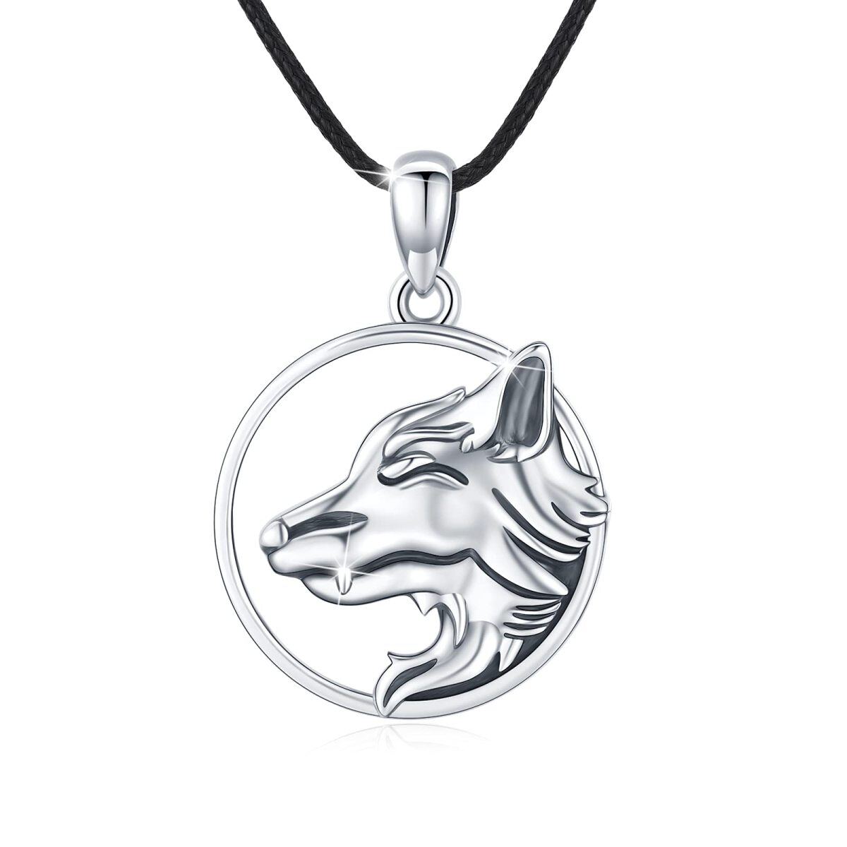 Sterling Silver Wolf Pendant Necklace-1