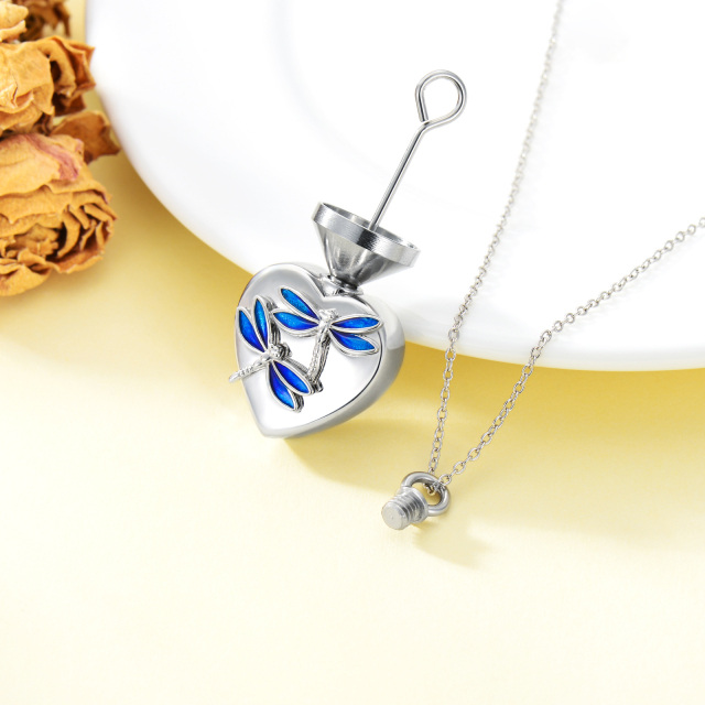 Sterling Silver Dragonfly & Heart Urn Necklace for Ashes with Engraved Word-2