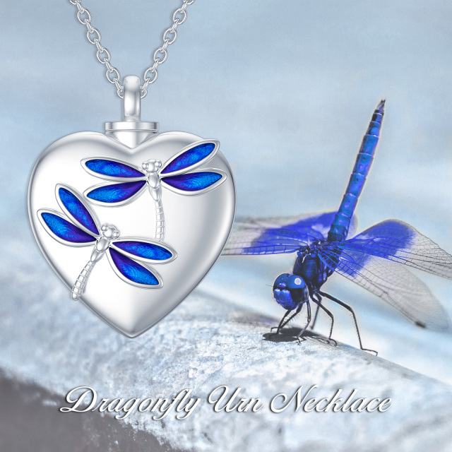 Sterling Silver Dragonfly & Heart Urn Necklace for Ashes with Engraved Word-4