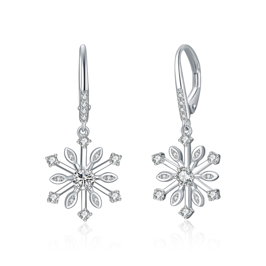 Sterling Silver Cubic Zirconia Snowflake Lever-back Earrings