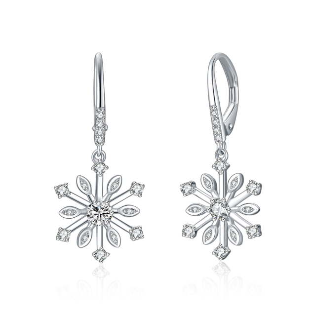 Sterling Silver Cubic Zirconia Snowflake Lever-back Earrings-0