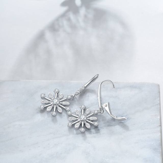 Sterling Silver Cubic Zirconia Snowflake Lever-back Earrings-2