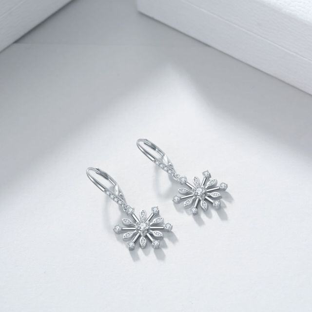 Sterling Silver Cubic Zirconia Snowflake Lever-back Earrings-3