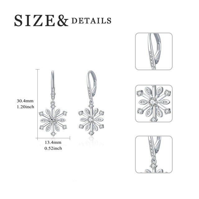 Sterling Silver Cubic Zirconia Snowflake Lever-back Earrings-4