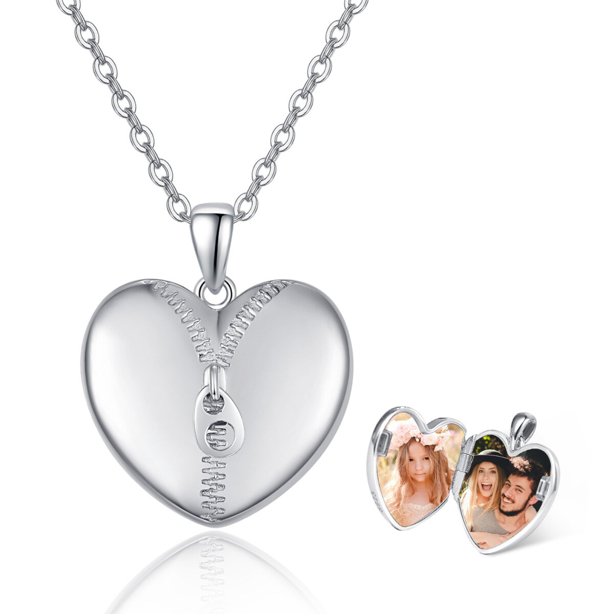 Plata de Ley Corazón Personalizado Foto Locket Collar-1