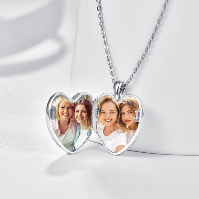 Sterling Silver Heart Personalized Photo Locket Necklace-3