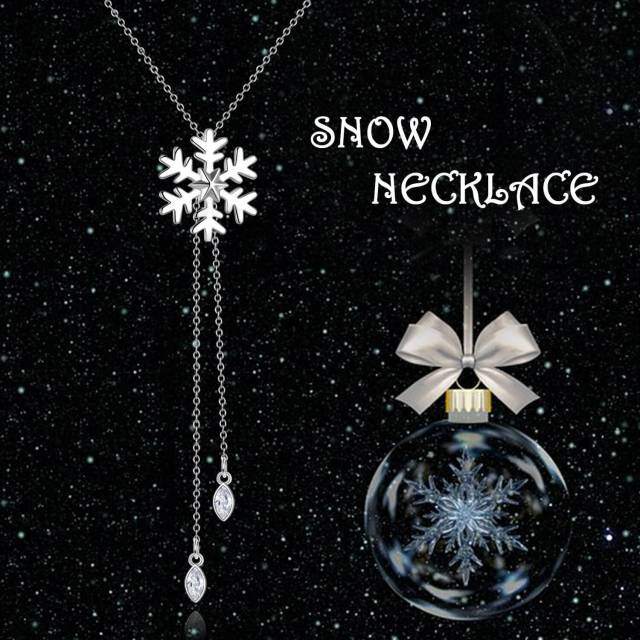 Sterling Silver Cubic Zirconia Snowflake Pendant Necklace-5