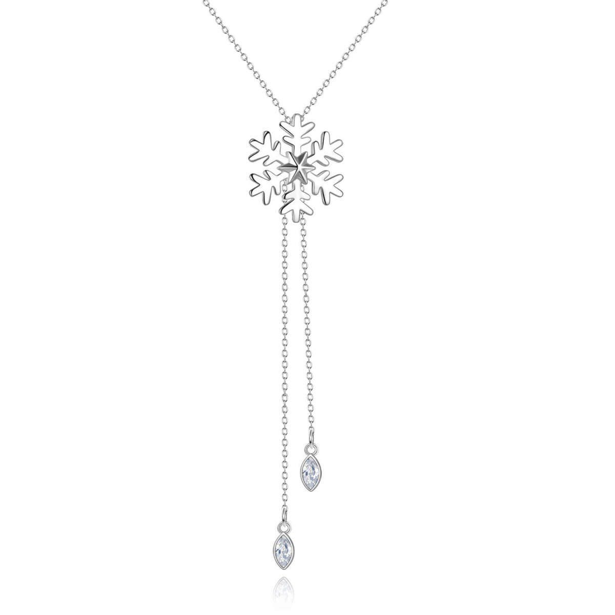 Sterling Silver Cubic Zirconia Snowflake Pendant Necklace-1