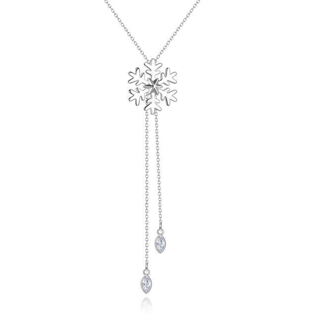 Sterling Silver Cubic Zirconia Snowflake Pendant Necklace-0